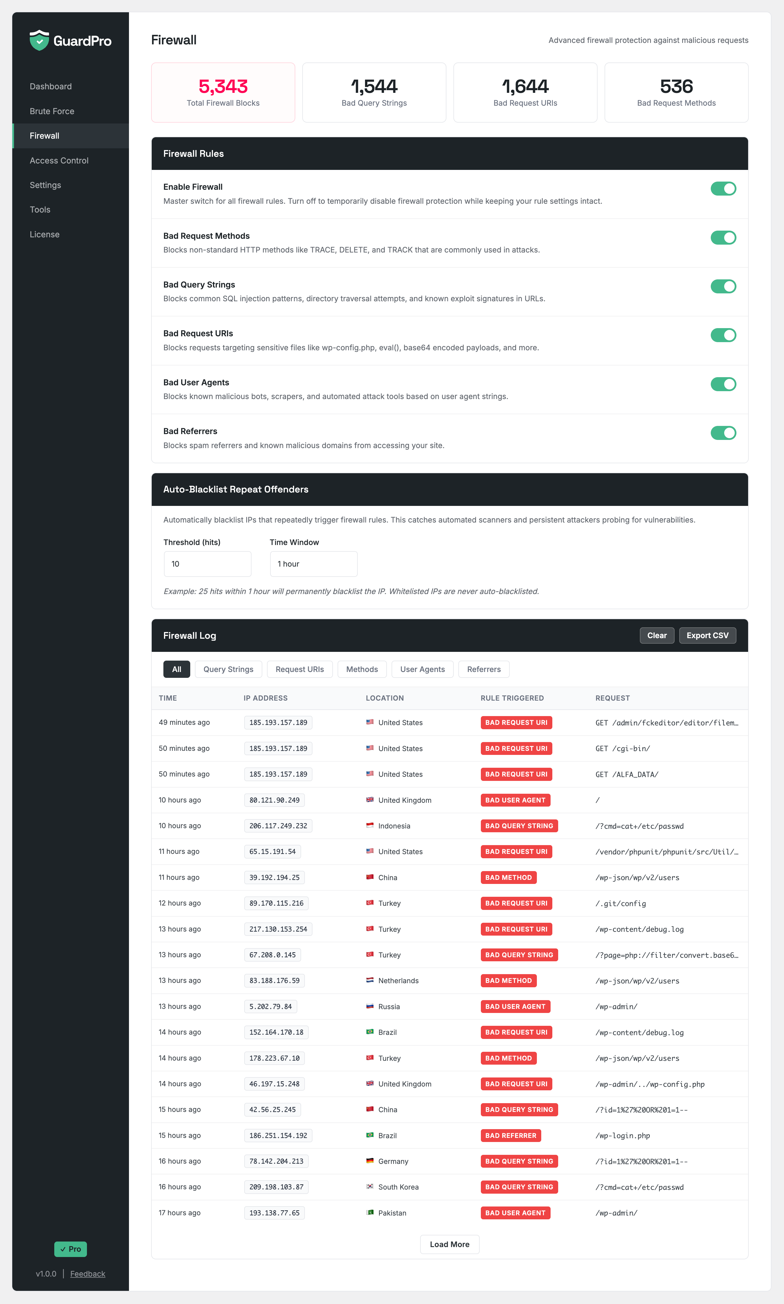 ArmorPro Firewall with rules and request log
